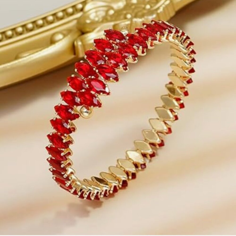 Red Rhinestone Cuff Bracelet – Sparkling Cubic Zirconia Bangle